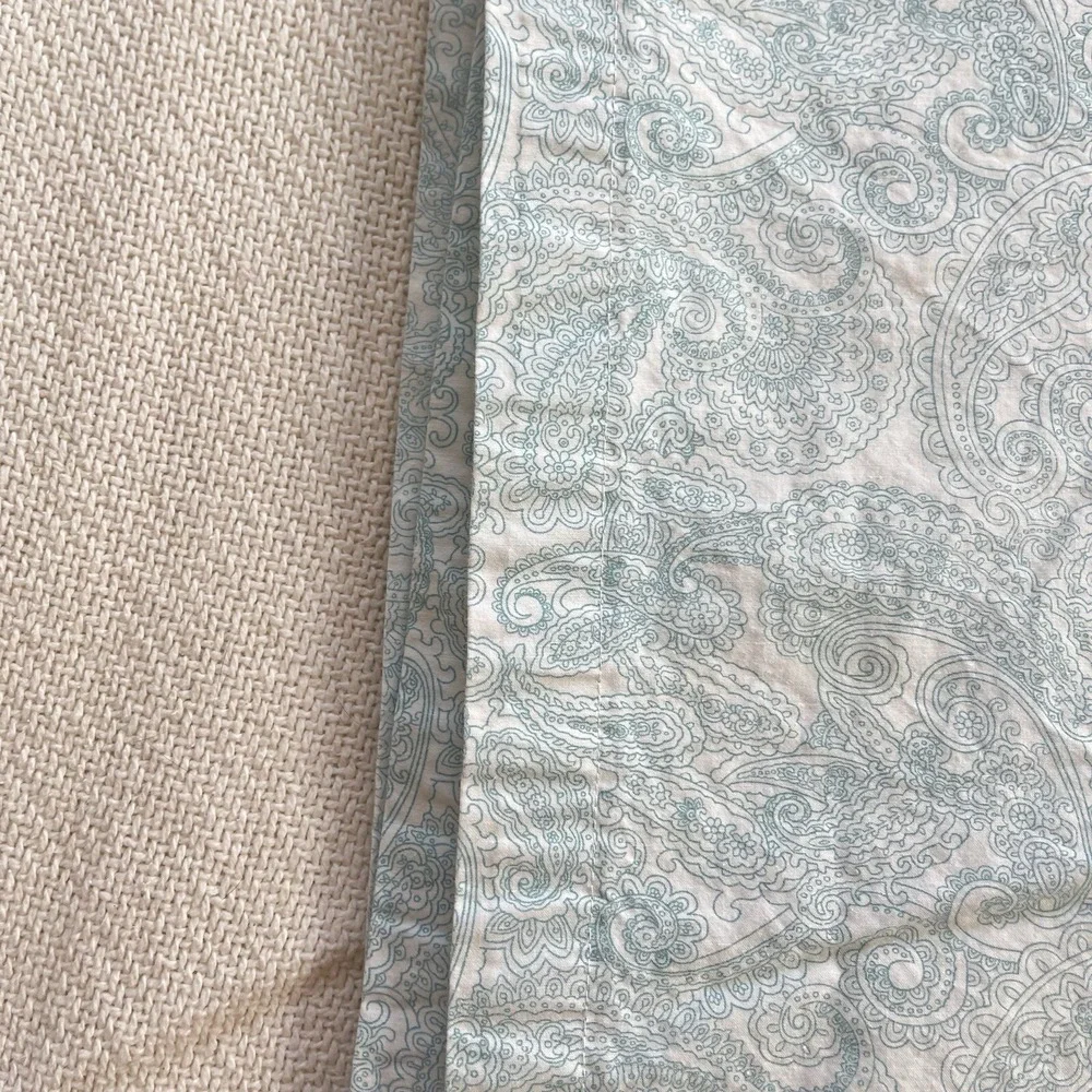 Ralph Lauren Queen Sheet Paisley Flat Bedding Teal Aqua Blue On‎ White Cotton